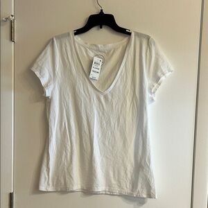 INC International Concepts White Short Sleeve V-Neck Top